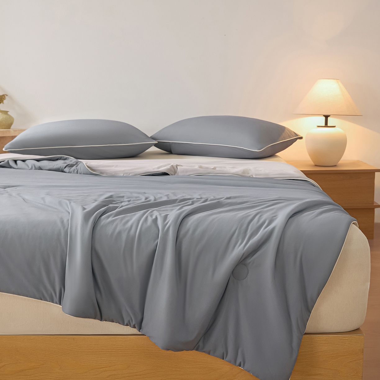 91家纺网 家纺一手货源 找家纺 寐眠 2026新款凉感纯色双拼夏被夏凉被空调被-风格二 暮灰静凉