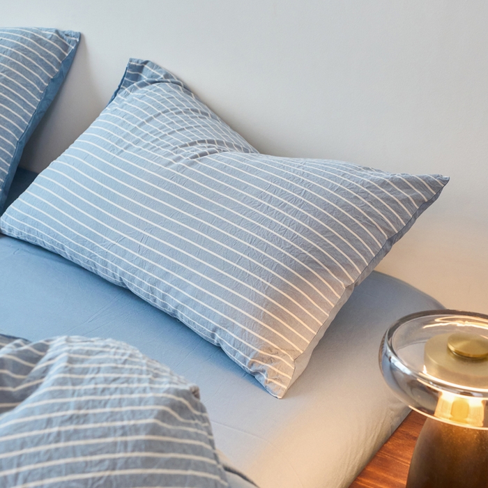 91家纺网 家纺一手货源 找家纺 春皖家纺 2026春夏新款全棉纯棉水洗棉四件套 素雅-蓝条