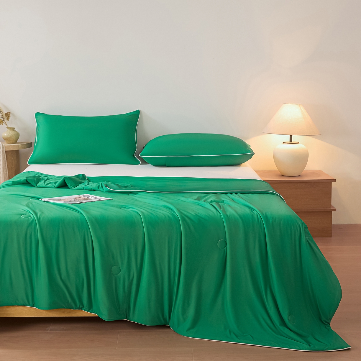 91家纺网 家纺一手货源 找家纺 寐眠 2026新款凉感纯色双拼夏被夏凉被空调被-风格二 柠绿冰萃