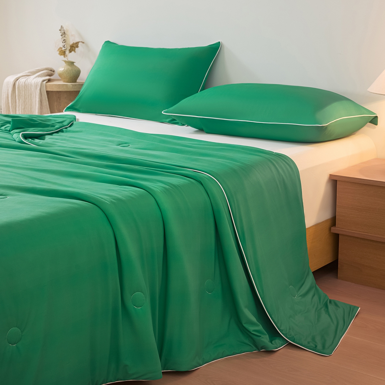 91家纺网 家纺一手货源 找家纺 寐眠 2026新款凉感纯色双拼夏被夏凉被空调被-风格二 柠绿冰萃