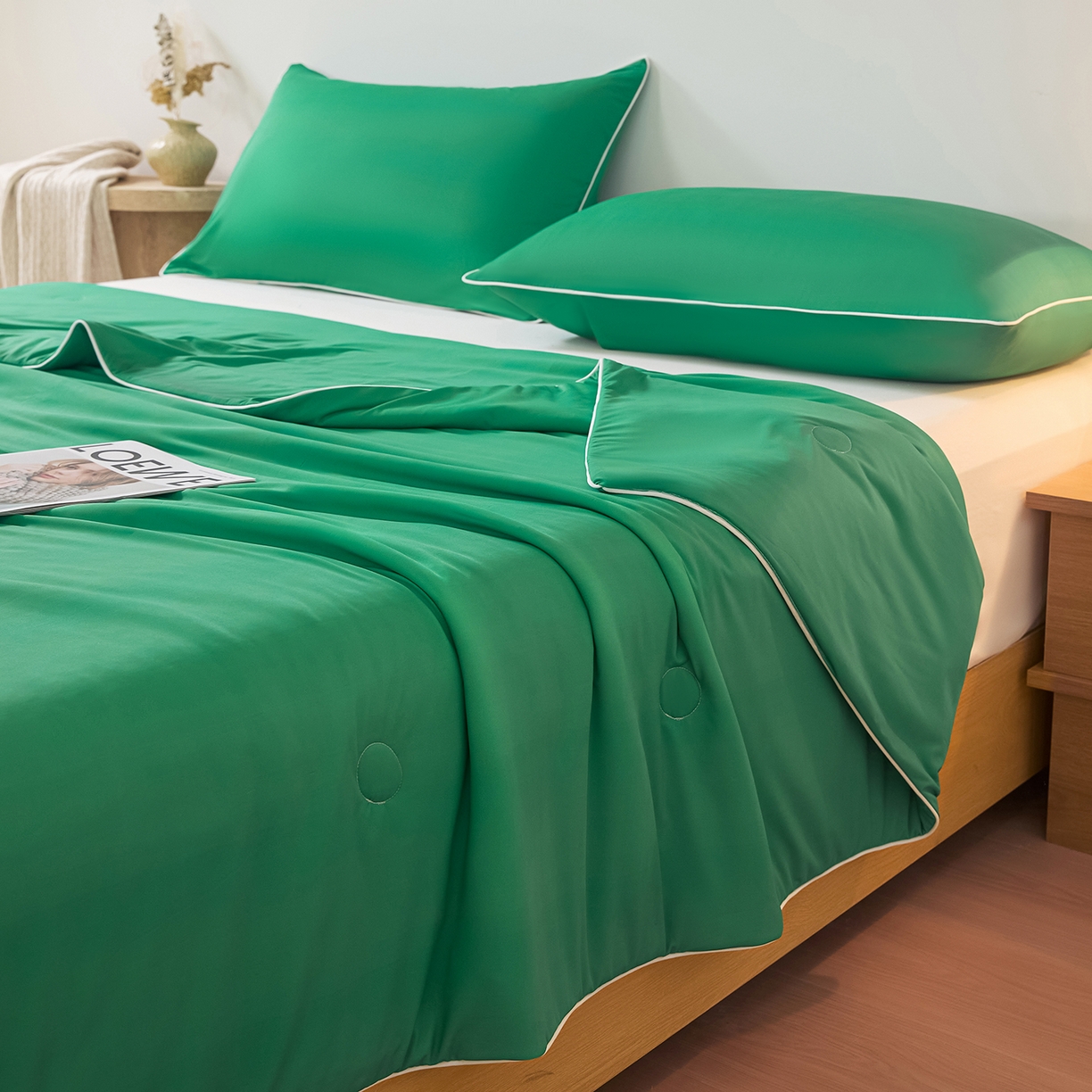 91家纺网 家纺一手货源 找家纺 寐眠 2026新款凉感纯色双拼夏被夏凉被空调被-风格二 柠绿冰萃