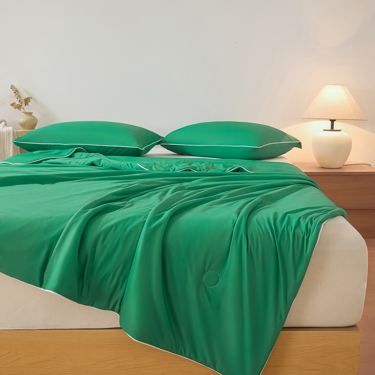 91家纺网 家纺一手货源 找家纺 寐眠 2026新款凉感纯色双拼夏被夏凉被空调被-风格二 柠绿冰萃