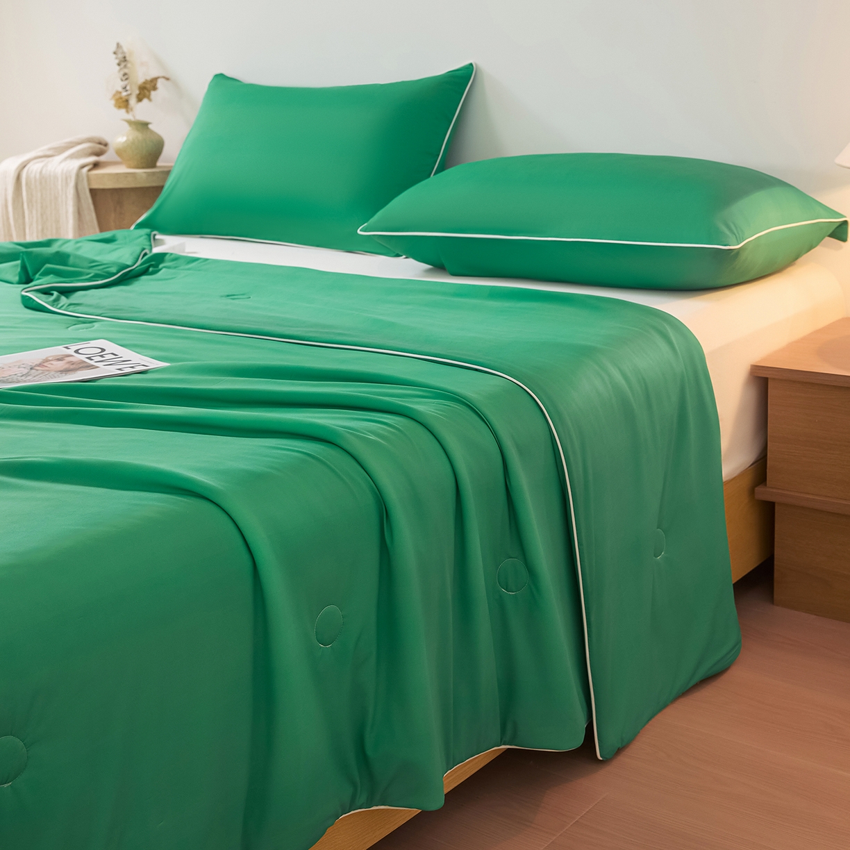 91家纺网 家纺一手货源 找家纺 寐眠 2026新款凉感纯色双拼夏被夏凉被空调被-风格二 柠绿冰萃