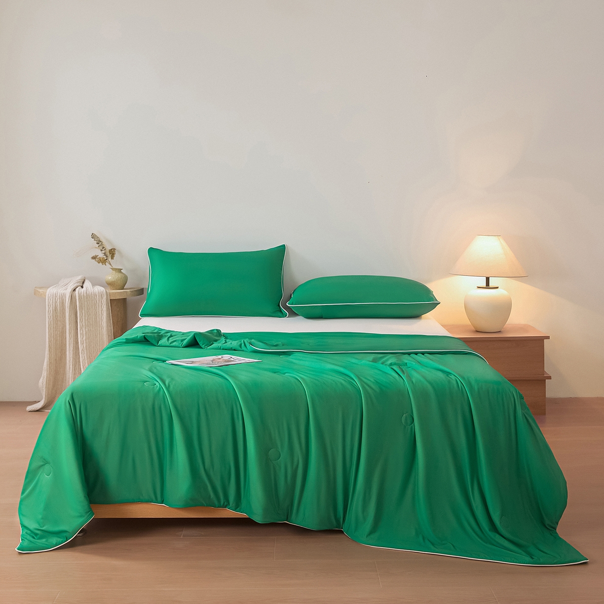 91家纺网 家纺一手货源 找家纺 寐眠 2026新款凉感纯色双拼夏被夏凉被空调被-风格二 柠绿冰萃