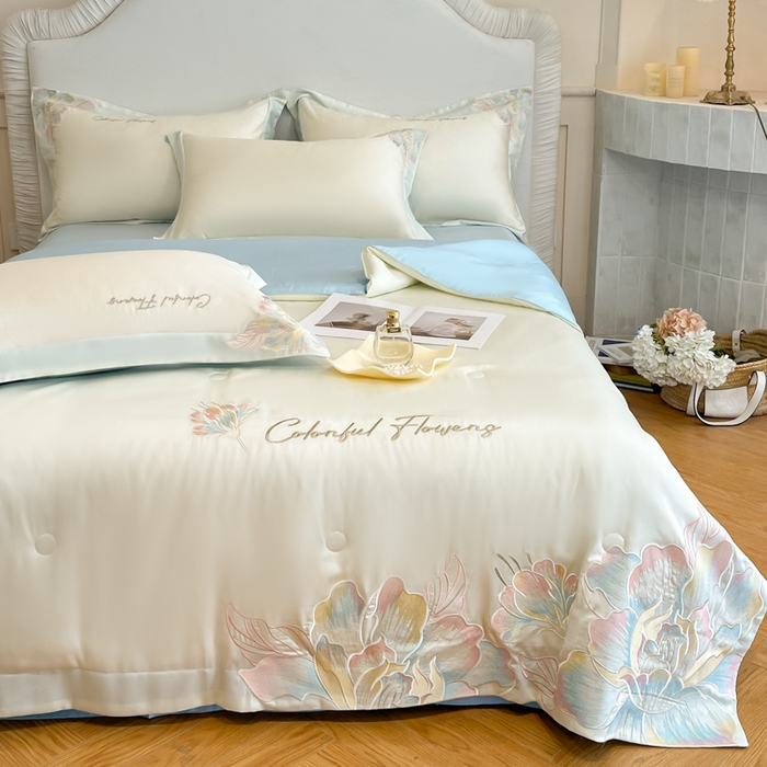 91家纺网 家纺一手货源 找家纺 女子家纺 2026新款天丝柔软亲肤夏凉被-华尔兹 华尔兹-白+蓝