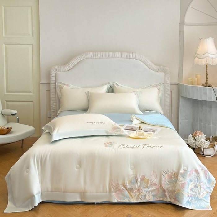 91家纺网 家纺一手货源 找家纺 女子家纺 2026新款天丝柔软亲肤夏凉被-华尔兹 华尔兹-白+蓝