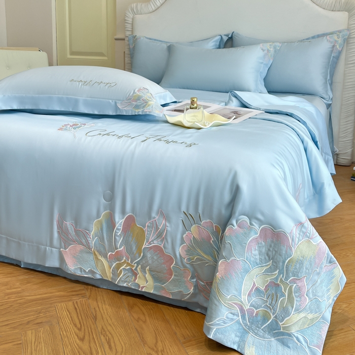 91家纺网 家纺一手货源 找家纺 女子家纺 2026新款天丝柔软亲肤夏凉被-华尔兹 华尔兹-太空蓝