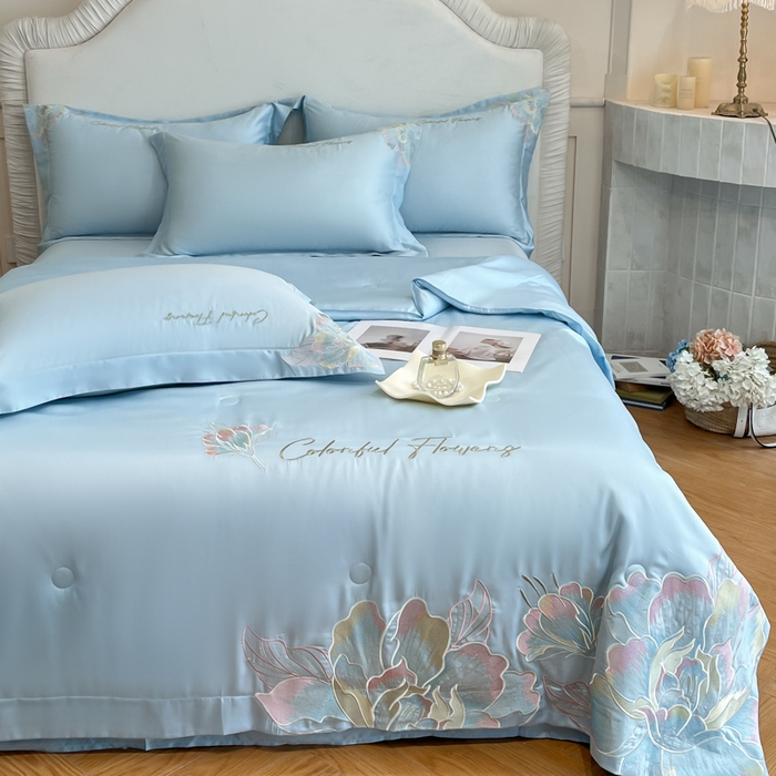 91家纺网 家纺一手货源 找家纺 女子家纺 2026新款天丝柔软亲肤夏凉被-华尔兹 华尔兹-太空蓝