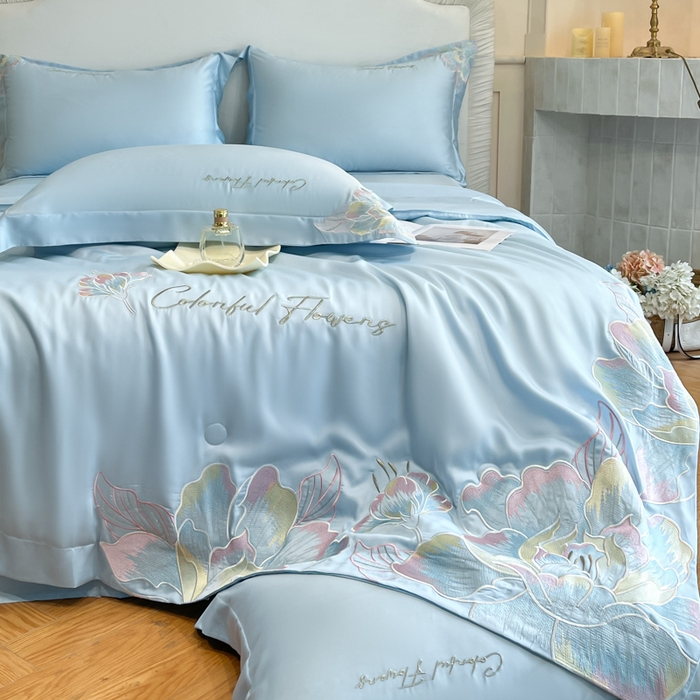 91家纺网 家纺一手货源 找家纺 女子家纺 2026新款天丝柔软亲肤夏凉被-华尔兹 华尔兹-太空蓝