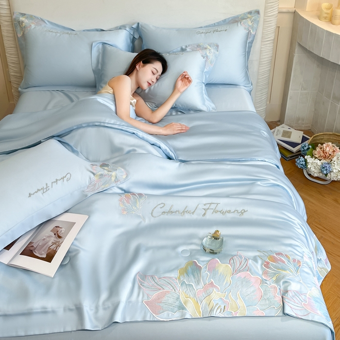 91家纺网 家纺一手货源 找家纺 女子家纺 2026新款天丝柔软亲肤夏凉被-华尔兹 华尔兹-太空蓝