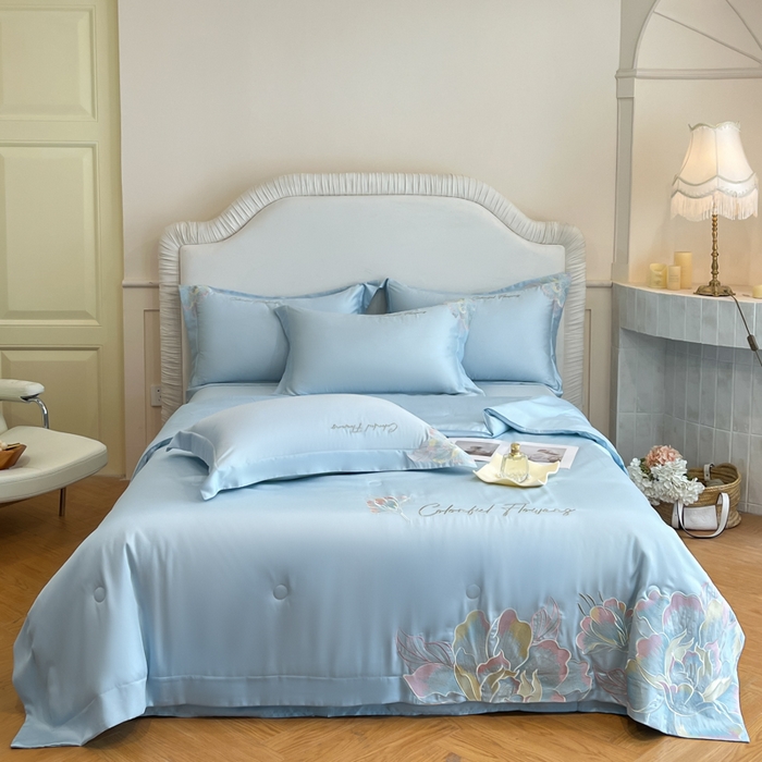 91家纺网 家纺一手货源 找家纺 女子家纺 2026新款天丝柔软亲肤夏凉被-华尔兹 华尔兹-太空蓝