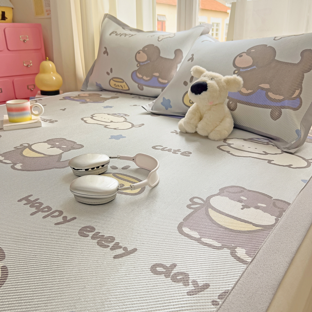 91家纺网 家纺一手货源 找家纺 川悦生活 2026新款时尚数码印花冰藤席 小狗运动会