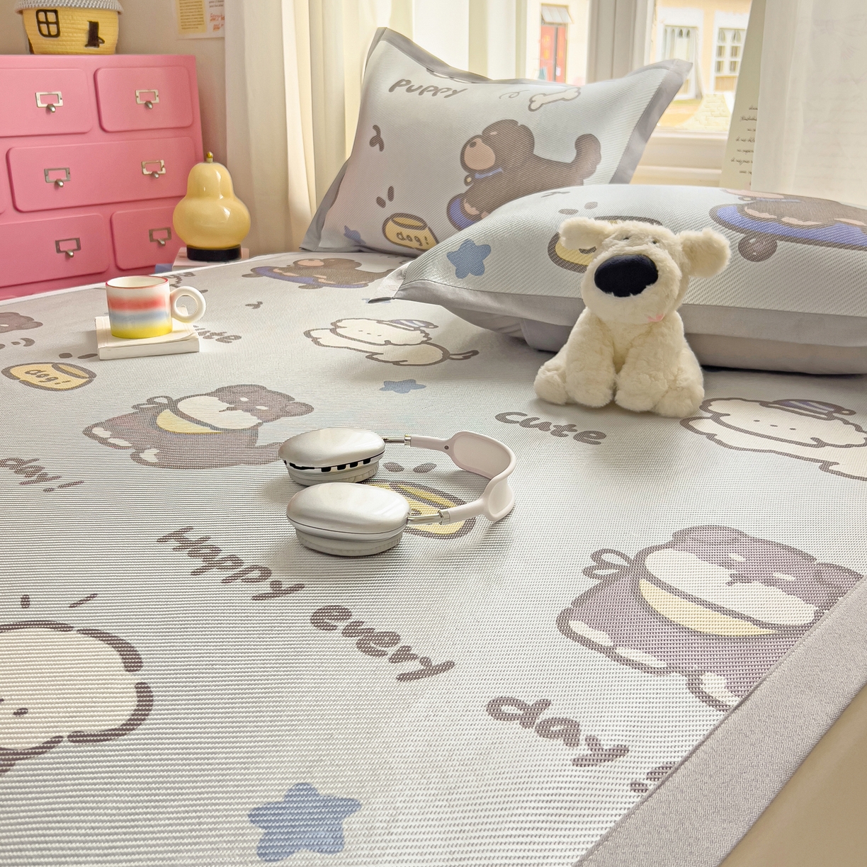 91家纺网 家纺一手货源 找家纺 川悦生活 2026新款时尚数码印花冰藤席 小狗运动会