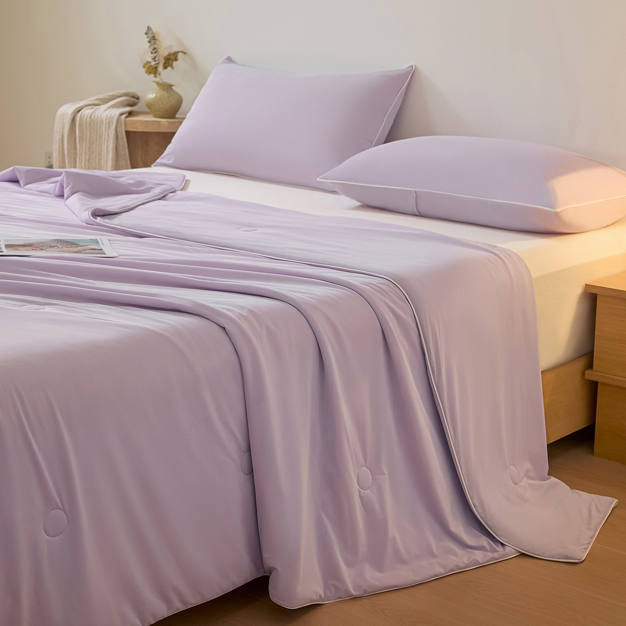 91家纺网 家纺一手货源 找家纺 寐眠 2026新款凉感纯色双拼夏被夏凉被空调被-风格二 葡萄冰酪