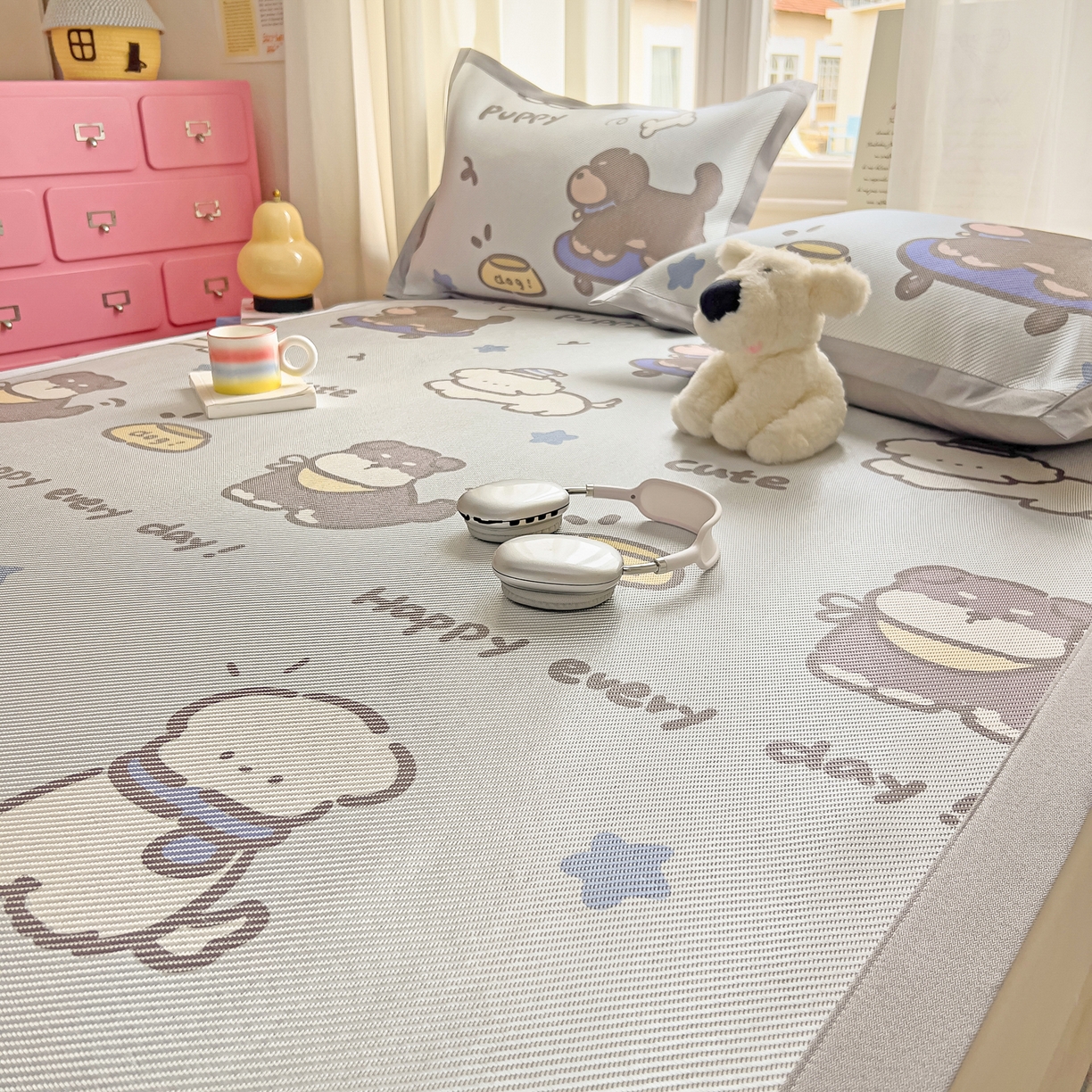 91家纺网 家纺一手货源 找家纺 川悦生活 2026新款时尚数码印花冰藤席 小狗运动会