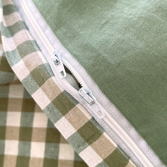 91家纺网 家纺一手货源 找家纺 春皖家纺 2026春夏新款全棉纯棉水洗棉四件套 素雅-绿格