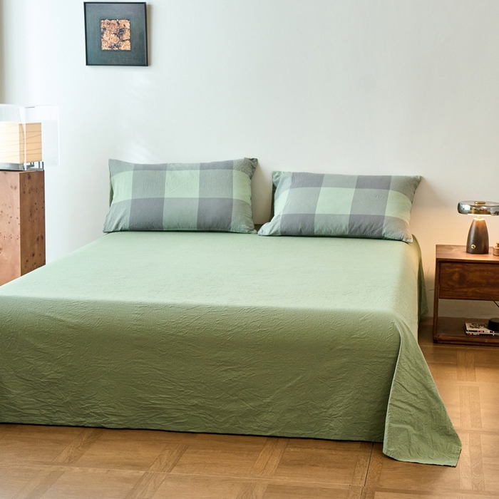 91家纺网 家纺一手货源 找家纺 春皖家纺 2026春夏新款全棉纯棉水洗棉四件套 素雅-清格