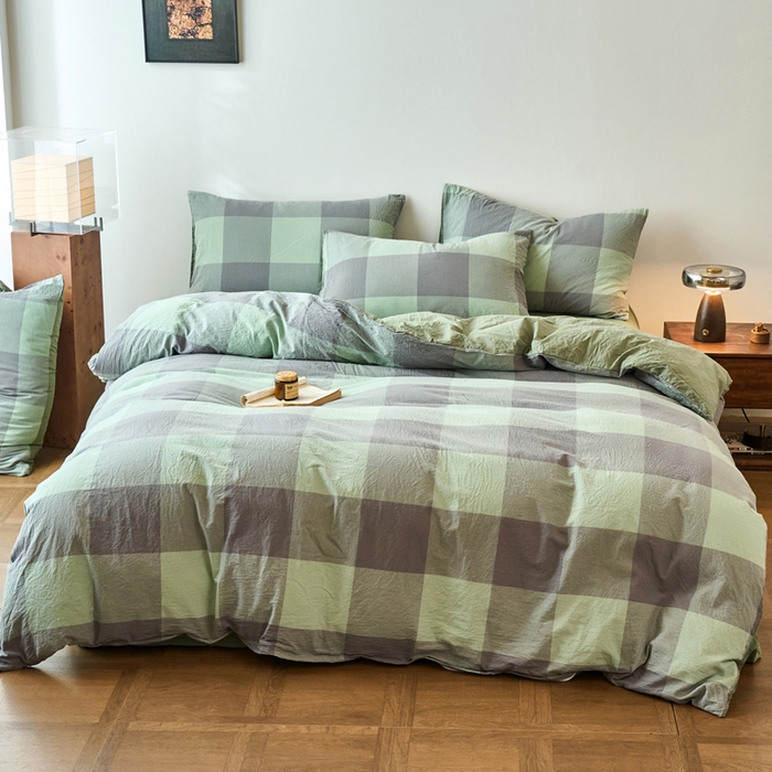 91家纺网 家纺一手货源 找家纺 春皖家纺 2026春夏新款全棉纯棉水洗棉四件套 素雅-清格