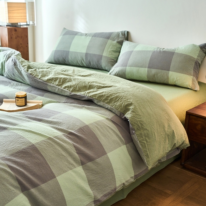 91家纺网 家纺一手货源 找家纺 春皖家纺 2026春夏新款全棉纯棉水洗棉四件套 素雅-清格