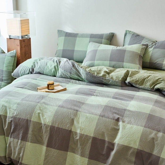 91家纺网 家纺一手货源 找家纺 春皖家纺 2026春夏新款全棉纯棉水洗棉四件套 素雅-清格