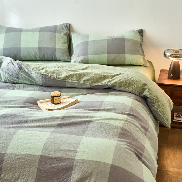 91家纺网 家纺一手货源 找家纺 春皖家纺 2026春夏新款全棉纯棉水洗棉四件套 素雅-清格