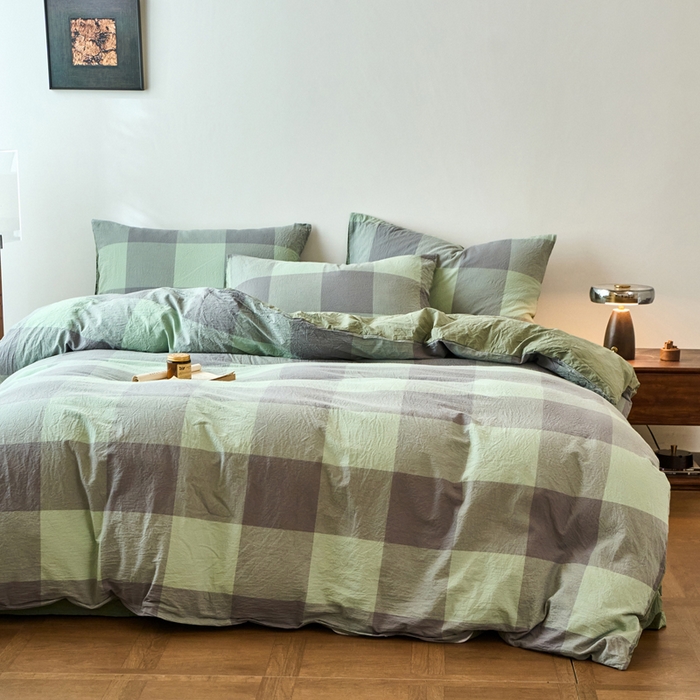 91家纺网 家纺一手货源 找家纺 春皖家纺 2026春夏新款全棉纯棉水洗棉四件套 素雅-清格