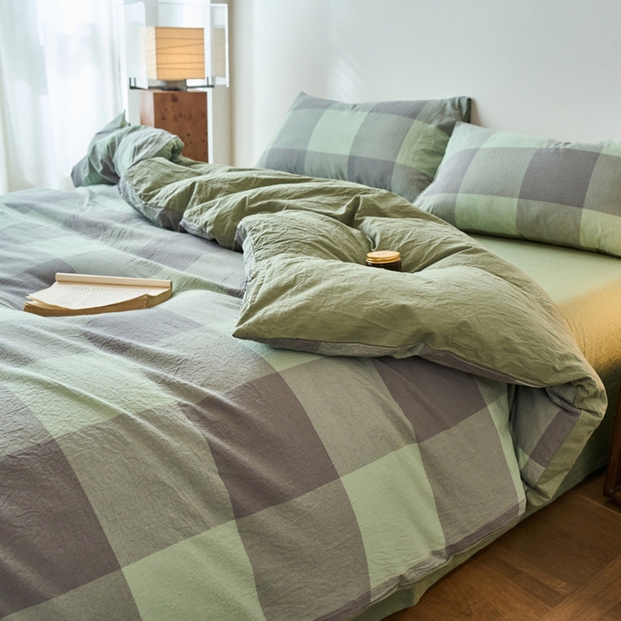 91家纺网 家纺一手货源 找家纺 春皖家纺 2026春夏新款全棉纯棉水洗棉四件套 素雅-清格