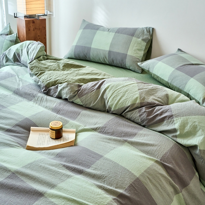 91家纺网 家纺一手货源 找家纺 春皖家纺 2026春夏新款全棉纯棉水洗棉四件套 素雅-清格