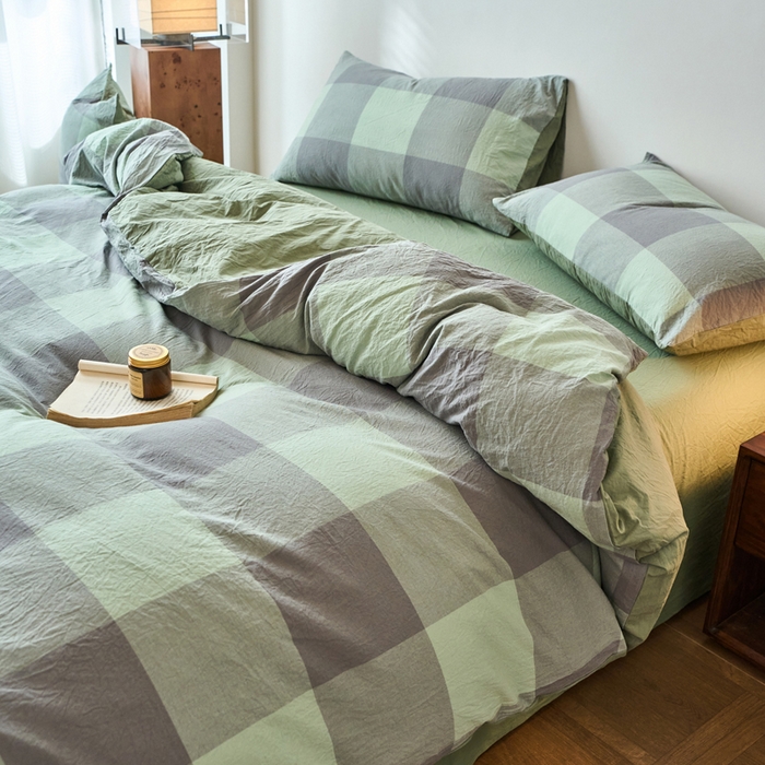 91家纺网 家纺一手货源 找家纺 春皖家纺 2026春夏新款全棉纯棉水洗棉四件套 素雅-清格