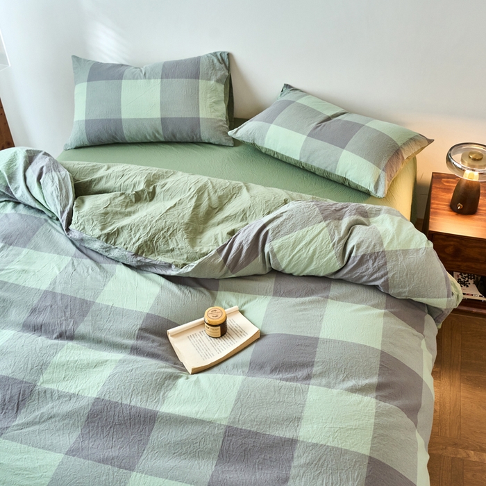 91家纺网 家纺一手货源 找家纺 春皖家纺 2026春夏新款全棉纯棉水洗棉四件套 素雅-清格