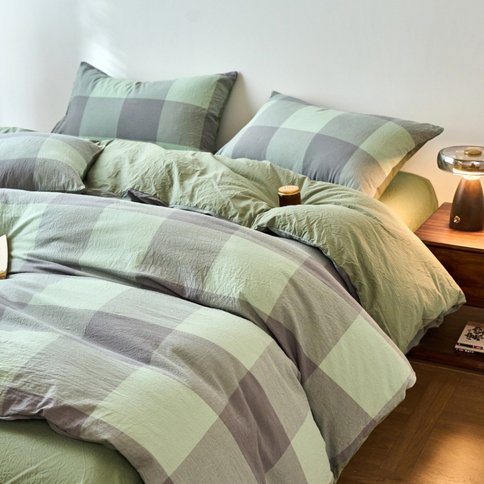 91家纺网 家纺一手货源 找家纺 春皖家纺 2026春夏新款全棉纯棉水洗棉四件套 素雅-清格