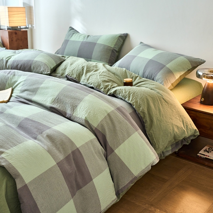 91家纺网 家纺一手货源 找家纺 春皖家纺 2026春夏新款全棉纯棉水洗棉四件套 素雅-清格