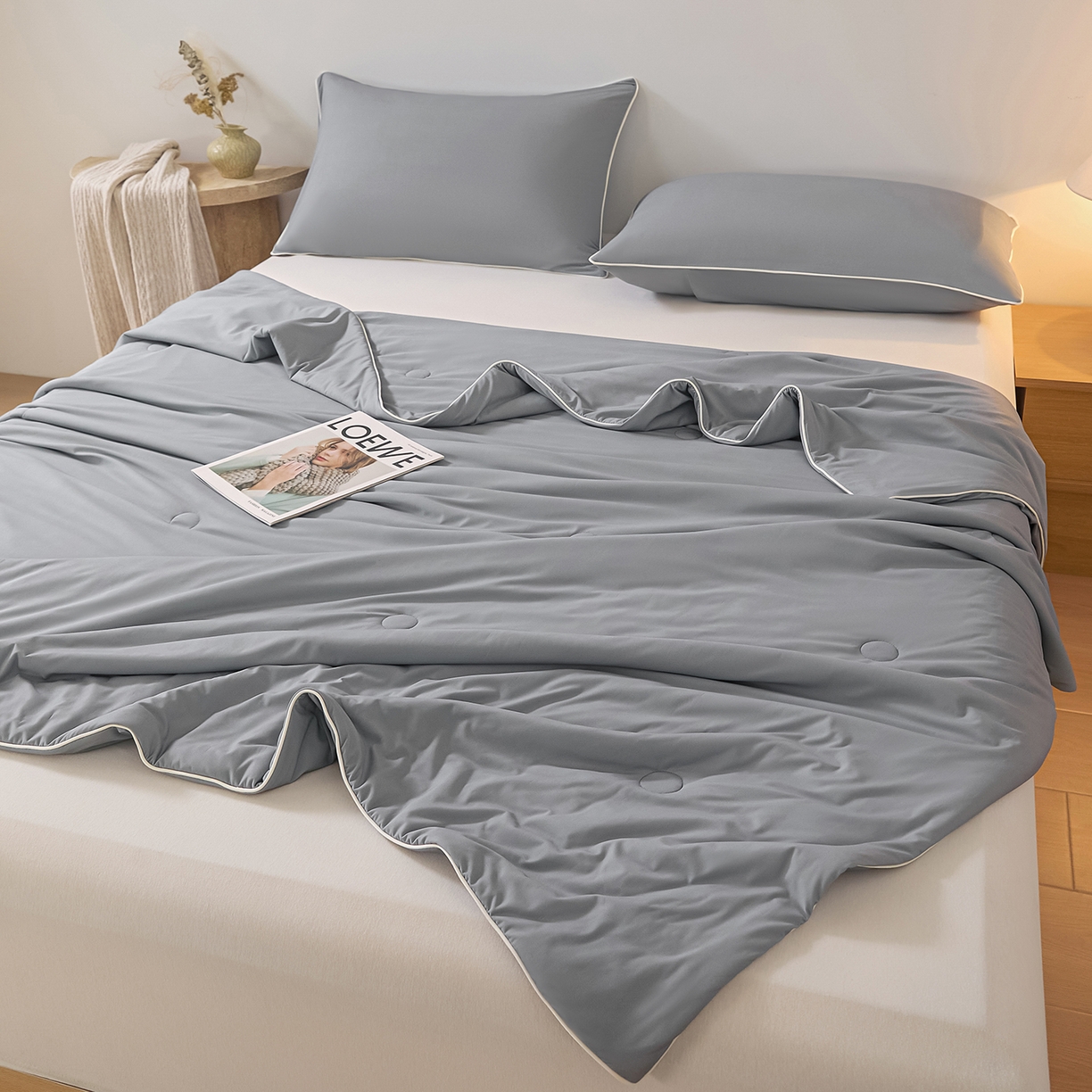 91家纺网 家纺一手货源 找家纺 寐眠 2026新款凉感纯色双拼夏被夏凉被空调被-风格二 云灰冰柔