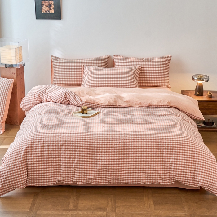 91家纺网 家纺一手货源 找家纺 春皖家纺 2026春夏新款全棉纯棉水洗棉四件套 素雅-玉格