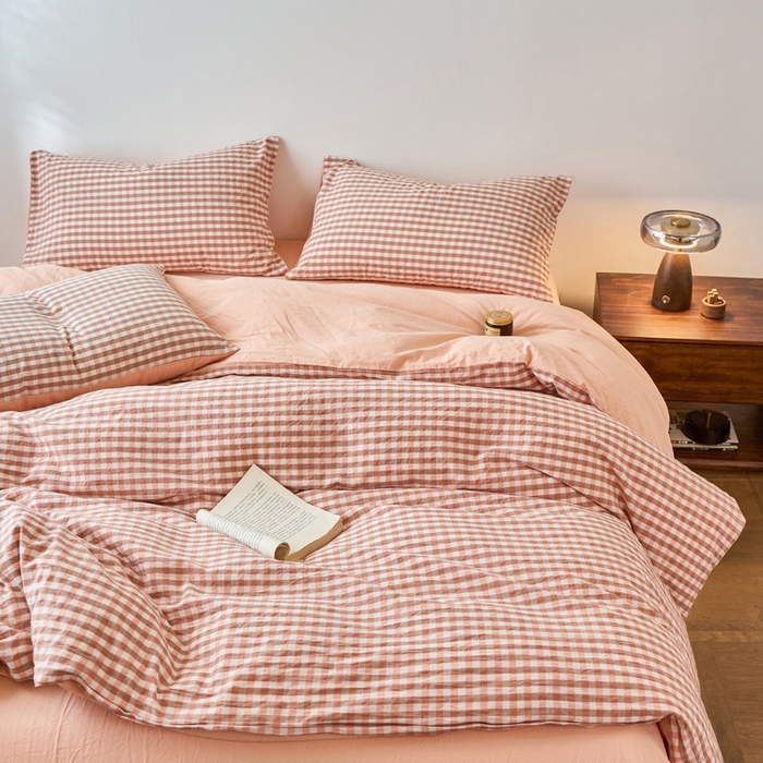 91家纺网 家纺一手货源 找家纺 春皖家纺 2026春夏新款全棉纯棉水洗棉四件套 素雅-玉格