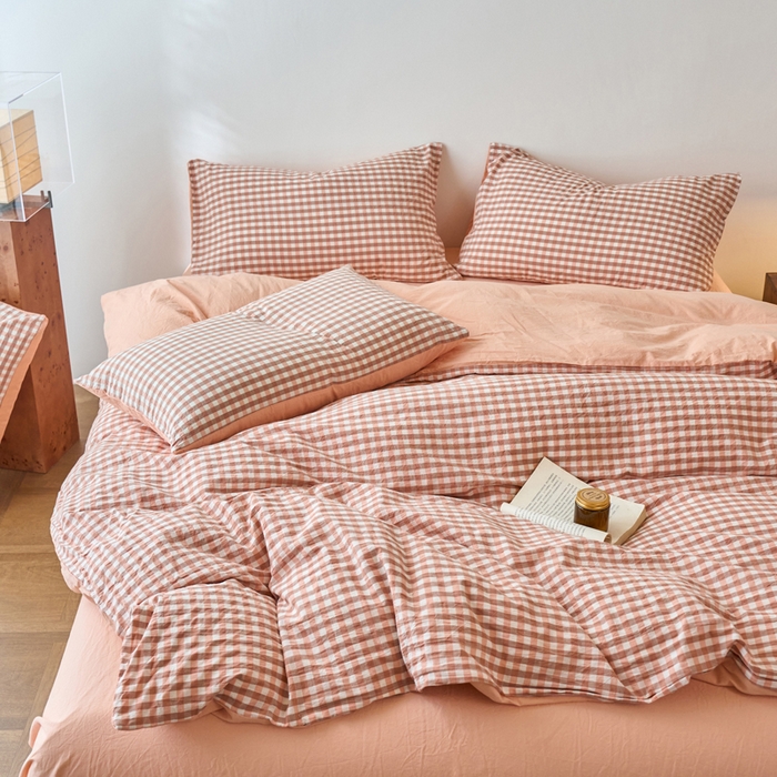 91家纺网 家纺一手货源 找家纺 春皖家纺 2026春夏新款全棉纯棉水洗棉四件套 素雅-玉格