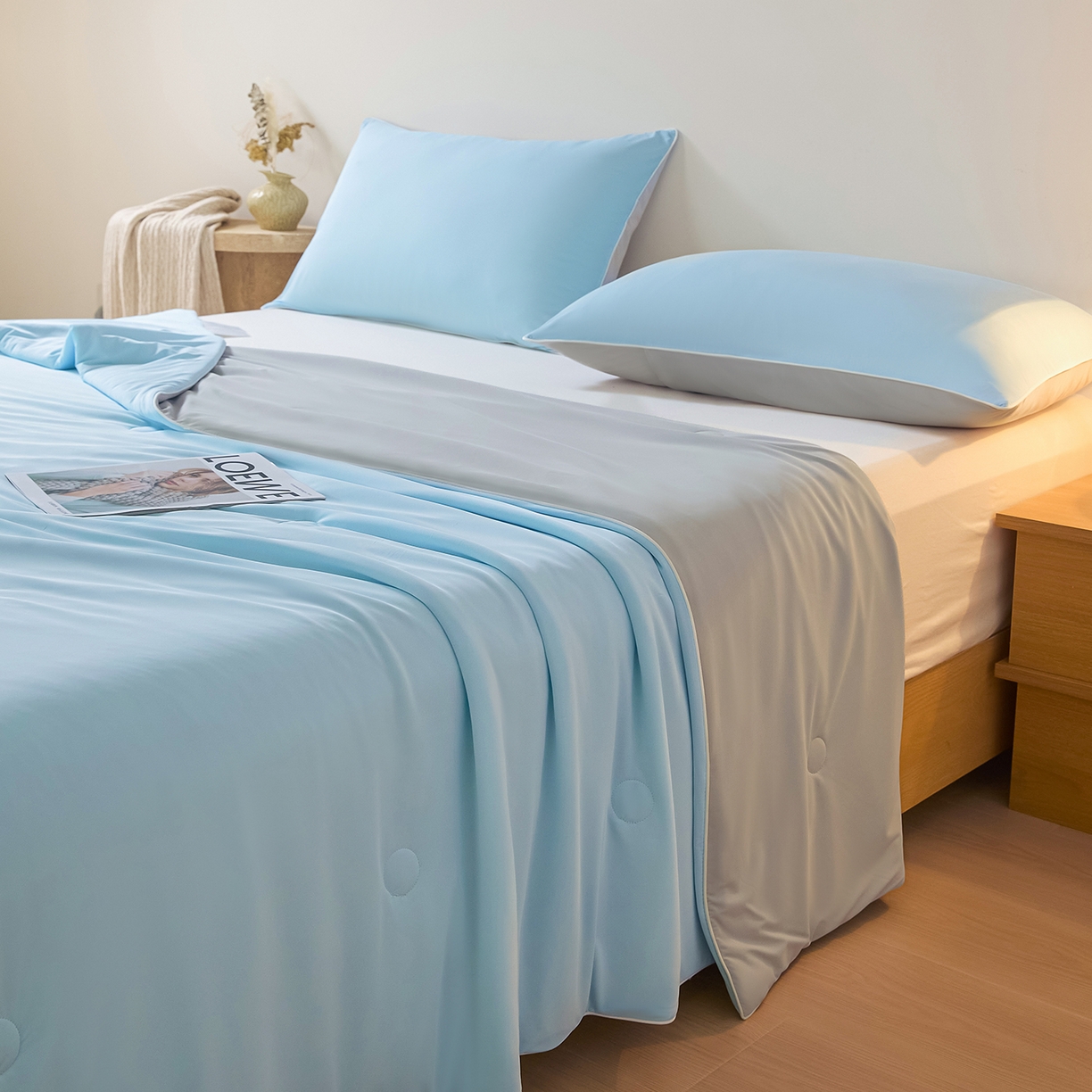 91家纺网 家纺一手货源 找家纺 寐眠 2026新款凉感纯色双拼夏被夏凉被空调被-风格二 云屿冰蓝