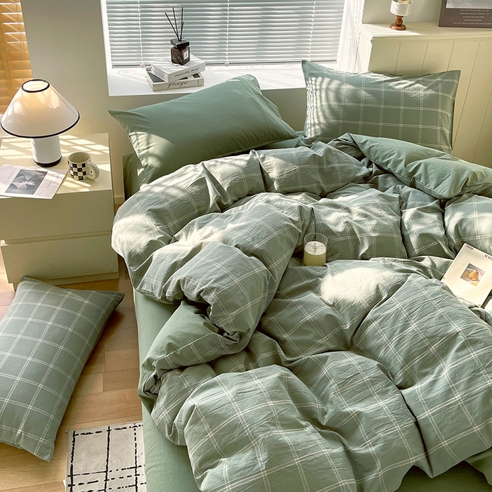 91家纺网 家纺一手货源 找家纺 春皖家纺 2026春夏新款全棉纯棉水洗棉四件套 素雅-韵绿