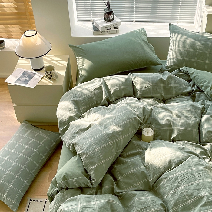 91家纺网 家纺一手货源 找家纺 春皖家纺 2026春夏新款全棉纯棉水洗棉四件套 素雅-韵绿