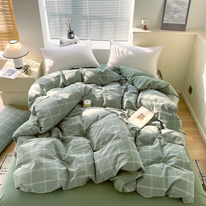 91家纺网 家纺一手货源 找家纺 春皖家纺 2026春夏新款全棉纯棉水洗棉四件套 素雅-韵绿