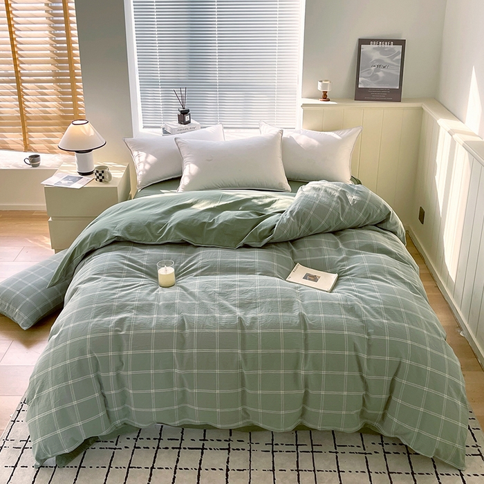 91家纺网 家纺一手货源 找家纺 春皖家纺 2026春夏新款全棉纯棉水洗棉四件套 素雅-韵绿