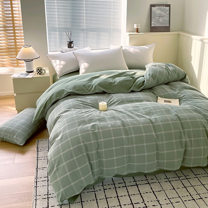 91家纺网 家纺一手货源 找家纺 春皖家纺 2026春夏新款全棉纯棉水洗棉四件套 素雅-韵绿