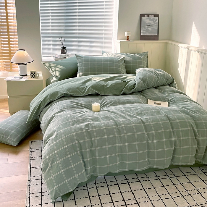 91家纺网 家纺一手货源 找家纺 春皖家纺 2026春夏新款全棉纯棉水洗棉四件套 素雅-韵绿