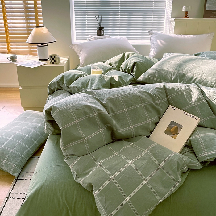 91家纺网 家纺一手货源 找家纺 春皖家纺 2026春夏新款全棉纯棉水洗棉四件套 素雅-韵绿