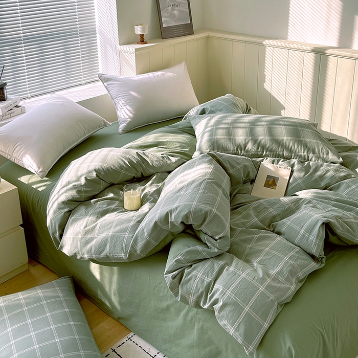 91家纺网 家纺一手货源 找家纺 春皖家纺 2026春夏新款全棉纯棉水洗棉四件套 素雅-韵绿