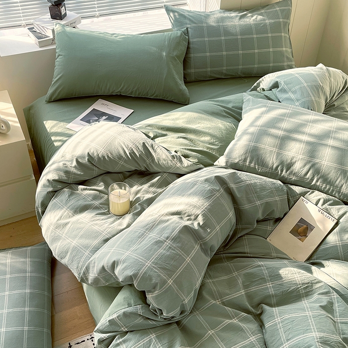 91家纺网 家纺一手货源 找家纺 春皖家纺 2026春夏新款全棉纯棉水洗棉四件套 素雅-韵绿