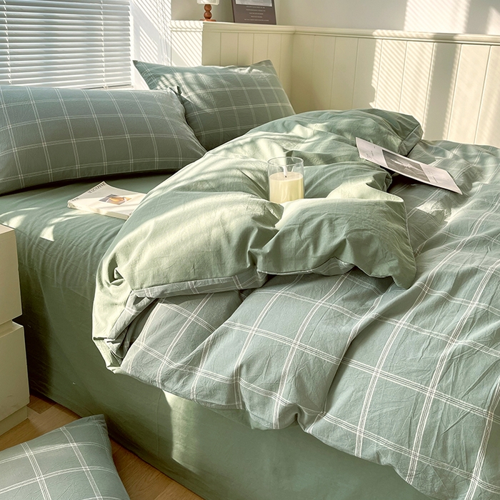 91家纺网 家纺一手货源 找家纺 春皖家纺 2026春夏新款全棉纯棉水洗棉四件套 素雅-韵绿