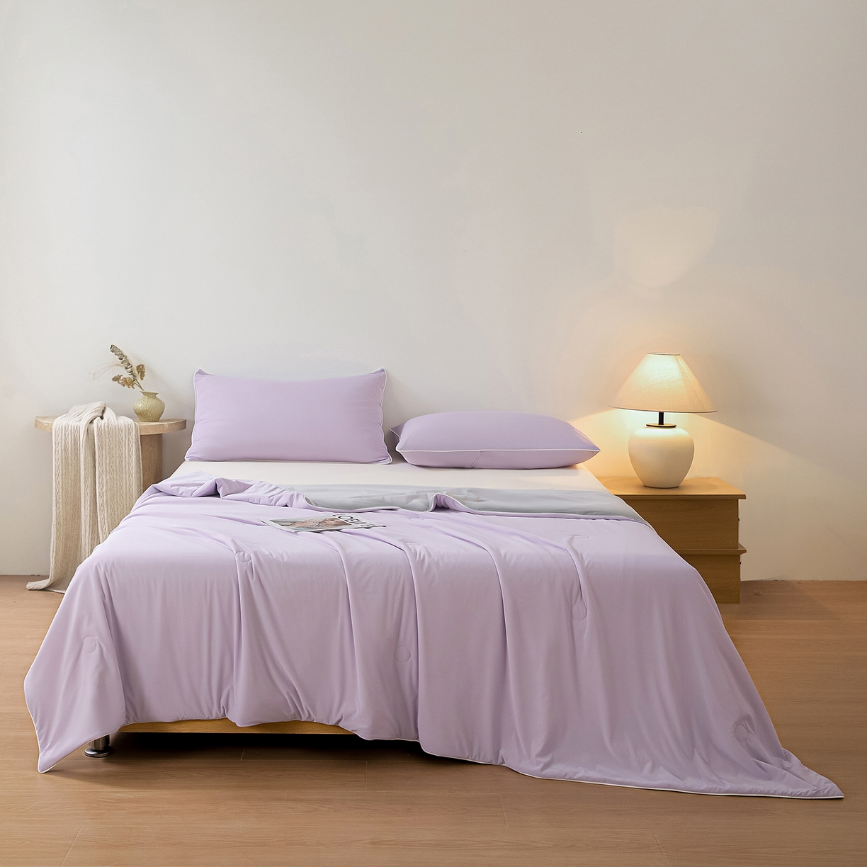 91家纺网 家纺一手货源 找家纺 寐眠 2026新款凉感纯色双拼夏被夏凉被空调被-风格二 紫芋冰絮