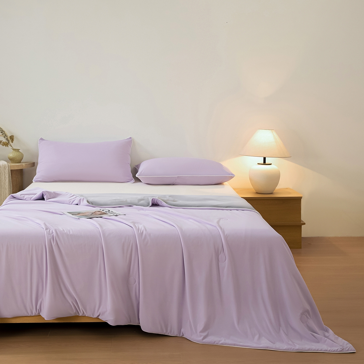 91家纺网 家纺一手货源 找家纺 寐眠 2026新款凉感纯色双拼夏被夏凉被空调被-风格二 紫芋冰絮