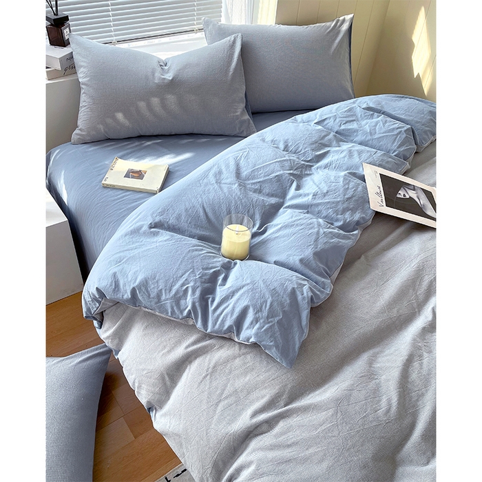 91家纺网 家纺一手货源 找家纺 春皖家纺 2026春夏新款全棉纯棉水洗棉四件套 细条蓝